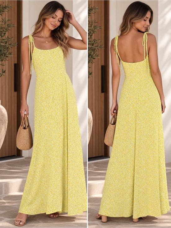Aila Blue Dresses & Skirts - Aila Blue Yellow Floral Tie-Strap Maxi Dress
Summer dress